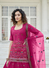 Chinon Chiffon Salwar Suit in Deep Pink